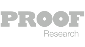 A logo of one of our clients, Proof Research.